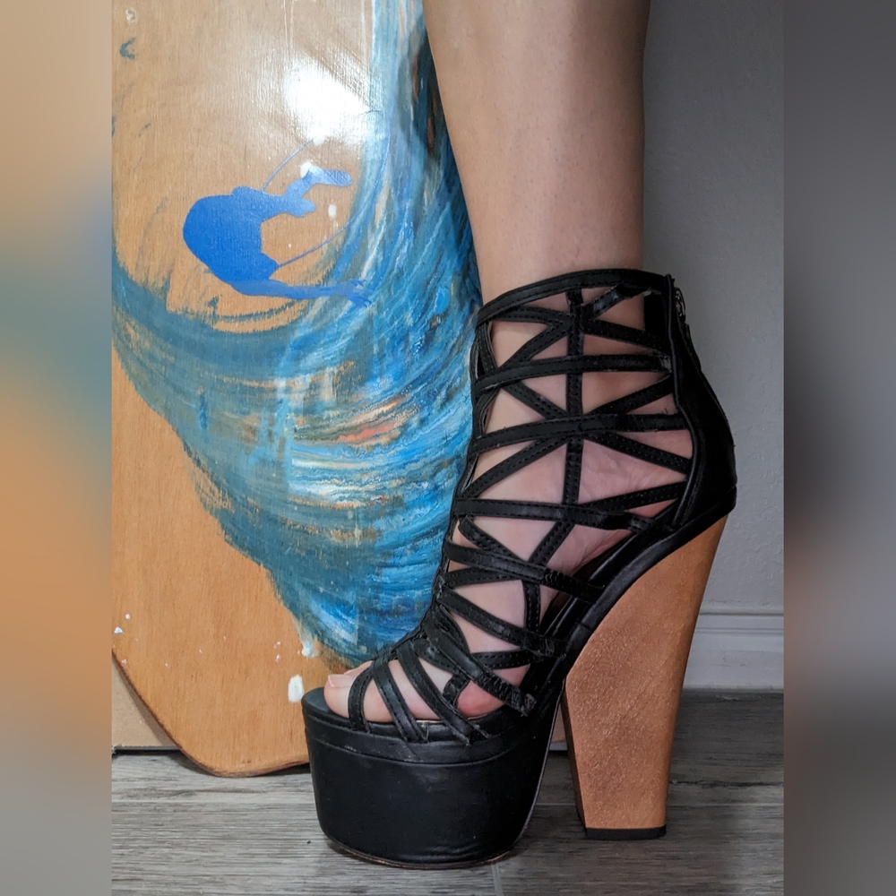 Black Caged Platform Heel